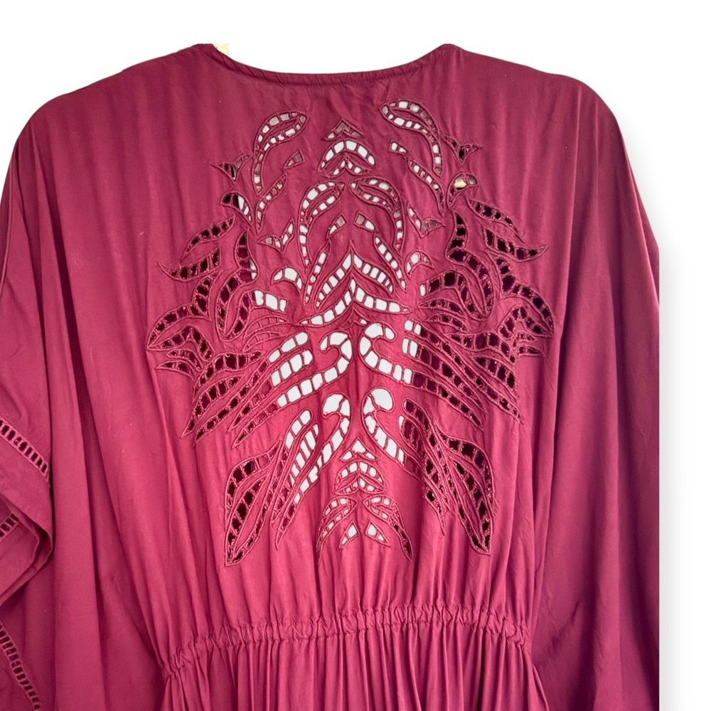 Vix Burgundy Laser-Cut Kaftan Swim Cover-Up
